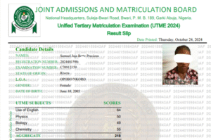 JAMB RESULT SLIP