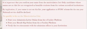 to qualify for matriculation list